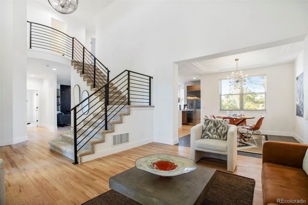 Chandelier, Dining room, Interior, Living room, Recessed Lighting, Wood Texture Flooring