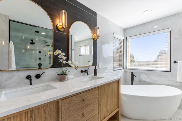 Bathroom, Dual Sink Vanities, Free Standing Baths, Glass Shower, Interior, Recessed Lighting