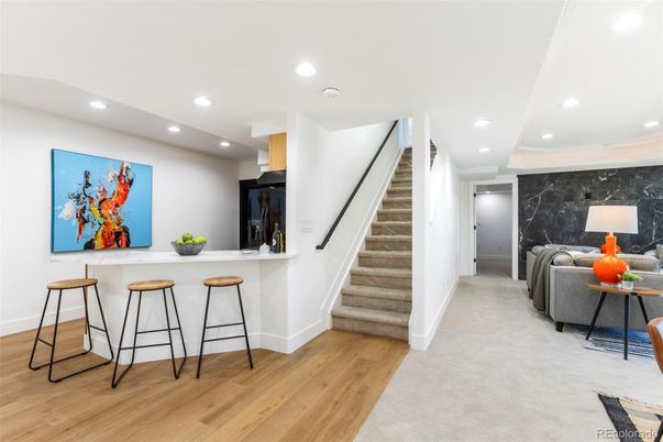 Interior, Marble Walls, Recessed Lighting, Wood Texture Flooring