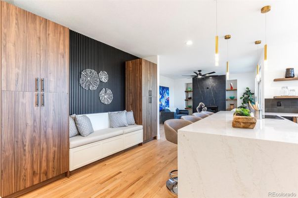 Interior, Kitchen, Pendant Lights, Recessed Lighting, Wood Texture Flooring
