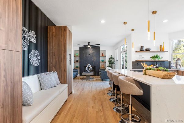 Interior, Kitchen, Pendant Lights, Recessed Lighting, Wood Texture Flooring
