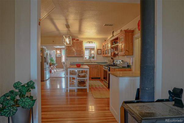 Dining room, Interior, Kitchen, Pendant Lights, Wood Texture Flooring