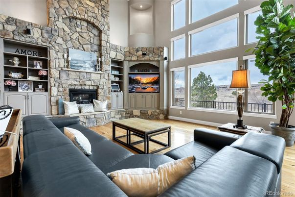 Fireplace, Interior, Living room, Stone Walls, Wood Texture Flooring