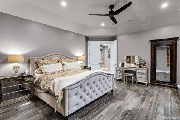 Bedroom, Interior, Recessed Lighting, Wood Texture Flooring