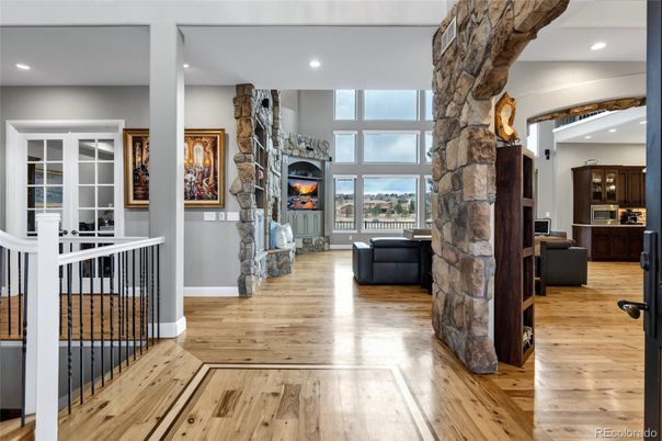 Fireplace, Interior, Recessed Lighting, Wood Texture Flooring