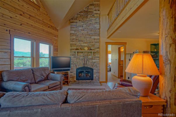 Fireplace, Interior, Living room, Stone Walls, Wooden Walls
