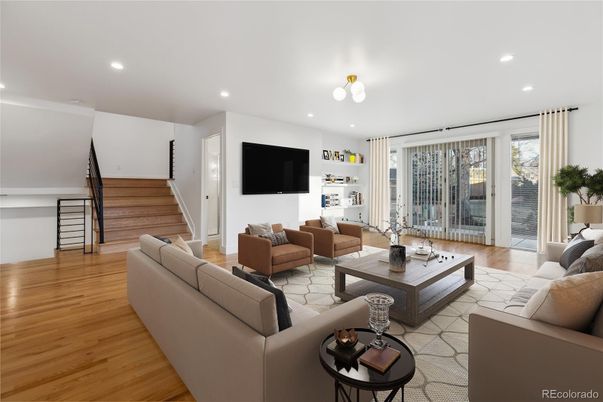 Interior, Living room, Recessed Lighting, Wood Texture Flooring
