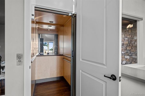 Elevator, Interior, Stone Walls, Wooden Ceilings, Wood Texture Flooring, Wooden Walls