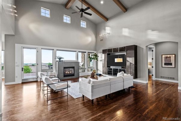 Fireplace, Interior, Living room, Wooden Beams, Wood Texture Flooring
