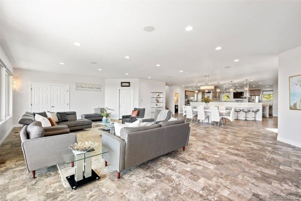 Dining room, Interior, Kitchen, Living room, Pendant Lights, Recessed Lighting, Wood Texture Flooring