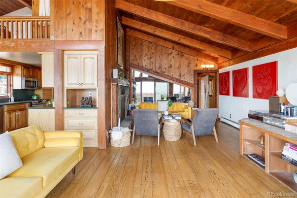 Fireplace, Interior, Kitchen, Living room, Wooden Beams, Wooden Ceilings, Wood Texture Flooring