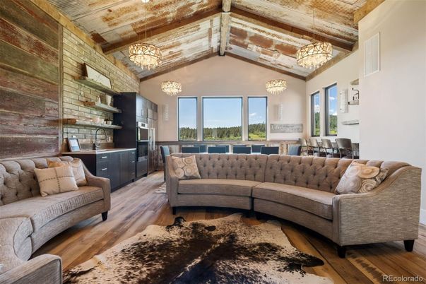 Chandelier, Interior, Living room, Pendant Lights, Stone Walls, Wooden Beams, Wooden Ceilings, Wood Texture Flooring