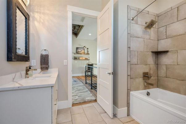 Bathroom, Interior, Recessed Lighting, Wood Texture Flooring