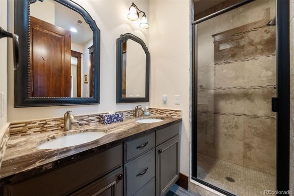 Bathroom, Dual Sink Vanities, Glass Shower, Interior