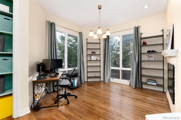 Home Office, Interior, Pendant Lights, Recessed Lighting, Wood Texture Flooring