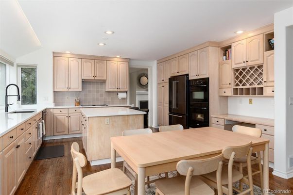 Dining room, Interior, Kitchen, Recessed Lighting, Wood Texture Flooring