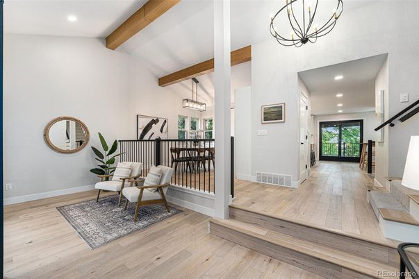 Interior, Pendant Lights, Recessed Lighting, Wooden Beams, Wood Texture Flooring
