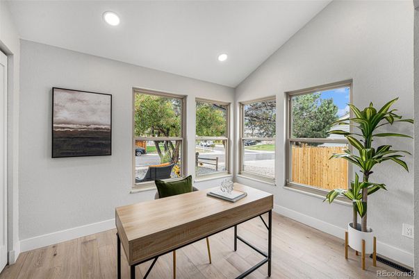 Home Office, Interior, Recessed Lighting, Wood Texture Flooring