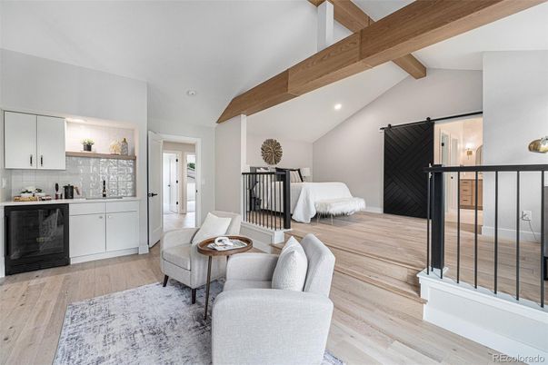 Interior, Living room, Recessed Lighting, Wooden Beams, Wood Texture Flooring