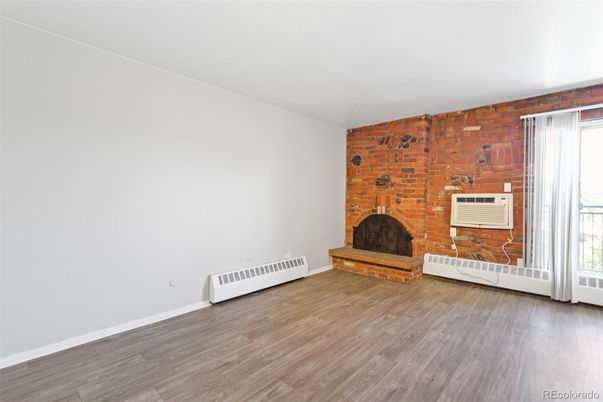 Empty room, Fireplace, Interior, Stone Walls, Wood Texture Flooring