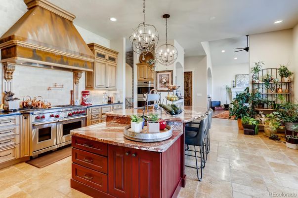 Chandelier, Interior, Kitchen, Recessed Lighting, Stainless Steel Appliances