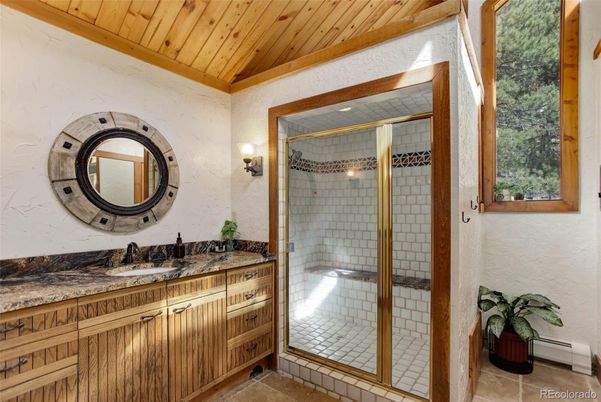 Bathroom, Glass Shower, Interior, Wooden Beams, Wooden Ceilings