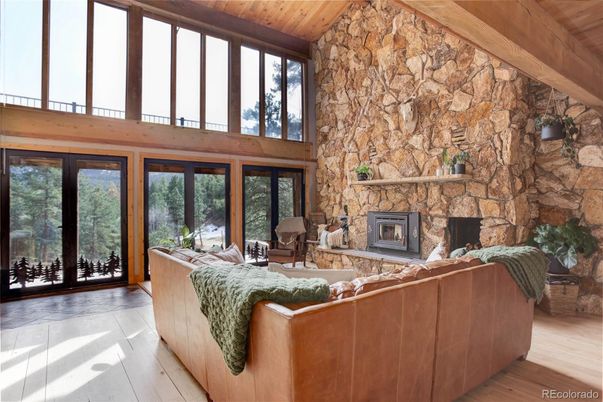 Fireplace, Interior, Living room, Stone Walls, Wooden Beams, Wooden Ceilings, Wood Texture Flooring