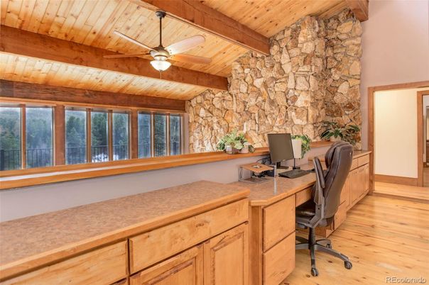 Home Office, Interior, Stone Walls, Wooden Beams, Wooden Ceilings, Wood Texture Flooring
