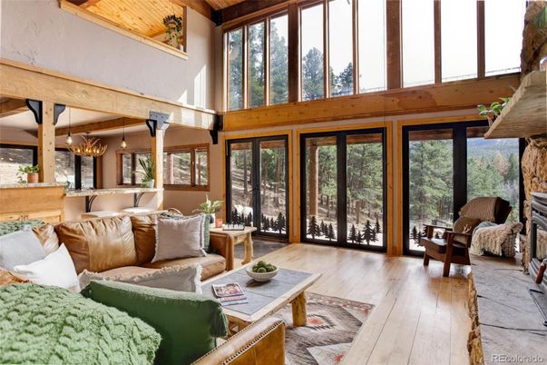 Dining room, Interior, Living room, Pendant Lights, Wooden Beams, Wooden Ceilings, Wood Texture Flooring