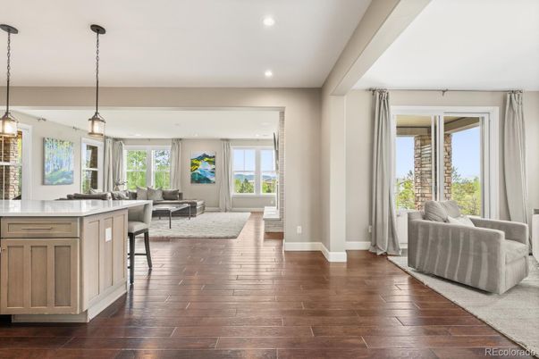 Interior, Living room, Pendant Lights, Recessed Lighting, Wood Texture Flooring