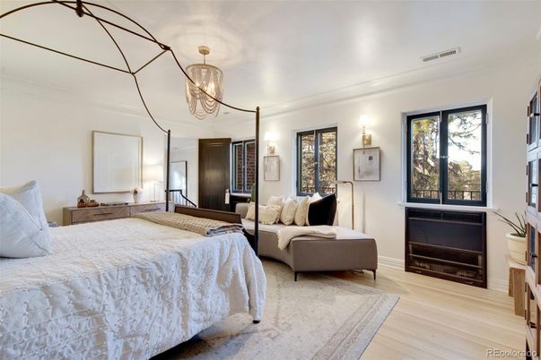 Bedroom, Chandelier, Interior, Wood Texture Flooring