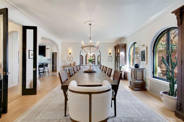 Chandelier, Dining room, Interior, Wood Texture Flooring