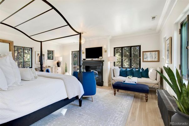 Bedroom, Fireplace, Interior, Wood Texture Flooring