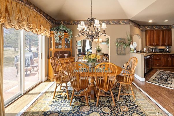 Chandelier, Dining room, Interior, Kitchen, Recessed Lighting, Wood Texture Flooring