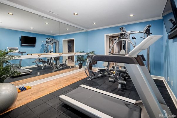 Fitness Equipment, Interior, Recessed Lighting, Wood Texture Flooring