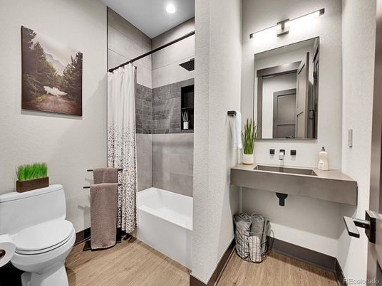 Bathroom, Interior, Recessed Lighting, Wood Texture Flooring