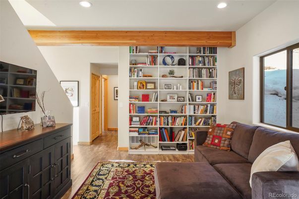 Interior, Living room, Recessed Lighting, Wooden Beams, Wood Texture Flooring