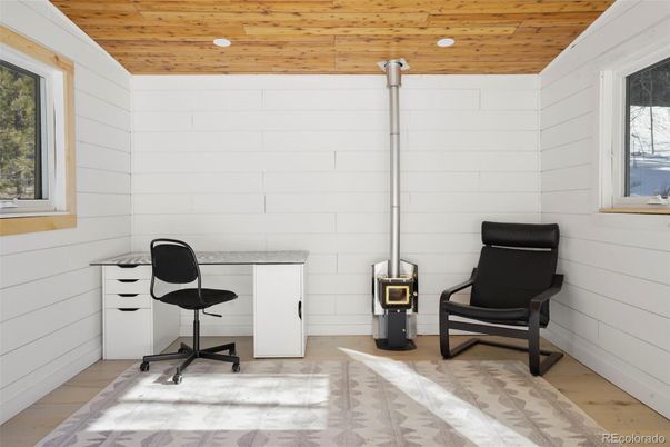 Home Office, Interior, Recessed Lighting, Wooden Ceilings, Wood Texture Flooring