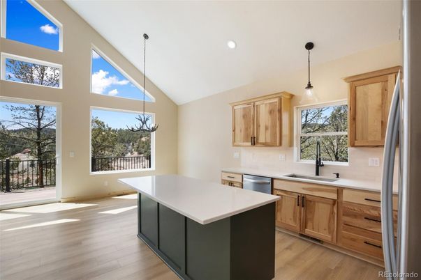 Interior, Kitchen, Pendant Lights, Recessed Lighting, Wood Texture Flooring