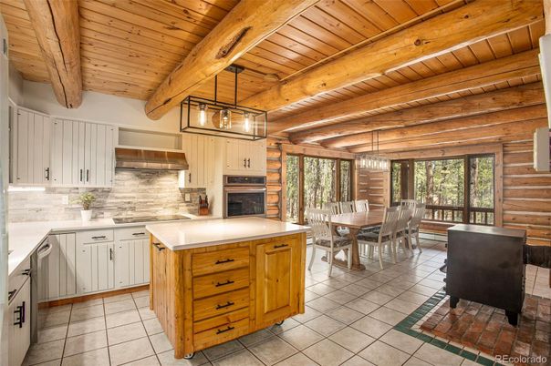 Dining room, Fireplace, Interior, Kitchen, Pendant Lights, Wooden Beams, Wooden Ceilings