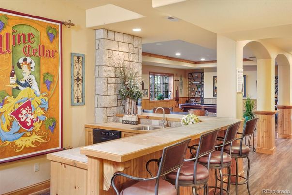 Interior, Recessed Lighting, Stone Walls, Wood Texture Flooring