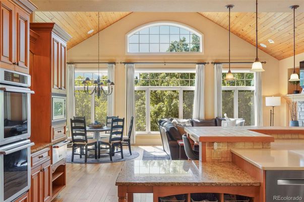 Dining room, Interior, Pendant Lights, Wooden Ceilings, Wood Texture Flooring