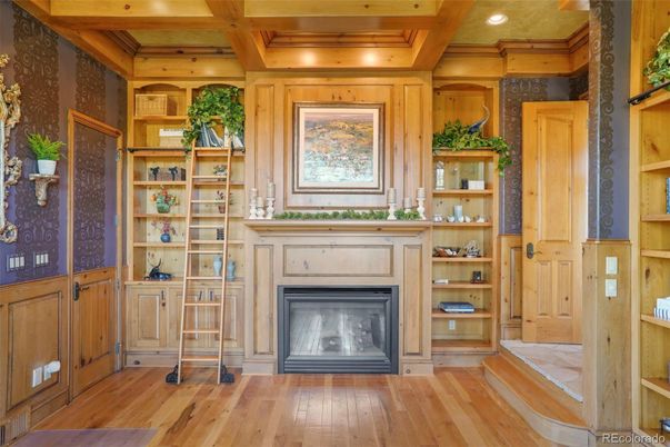 Fireplace, Interior, Recessed Lighting, Wooden Beams, Wooden Ceilings, Wood Texture Flooring, Wooden Walls