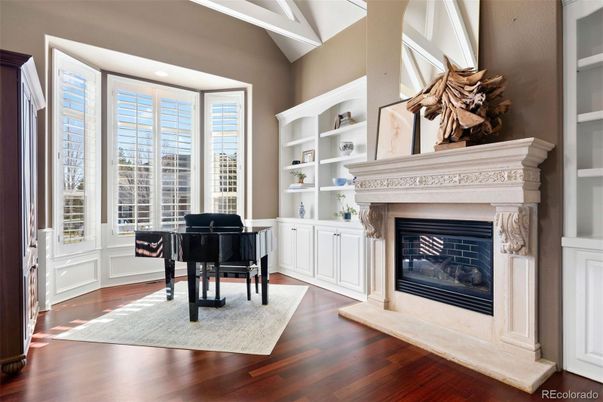 Fireplace, Home Office, Interior, Piano, Wood Texture Flooring