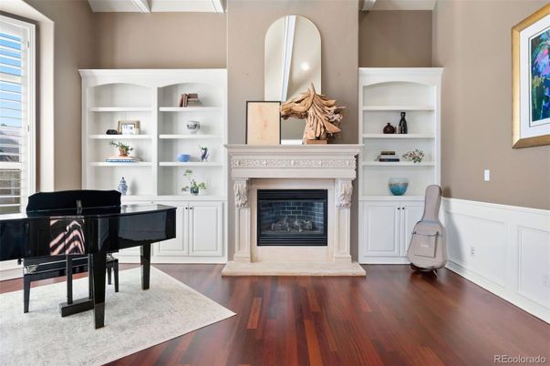 Fireplace, Interior, Piano, Wood Texture Flooring