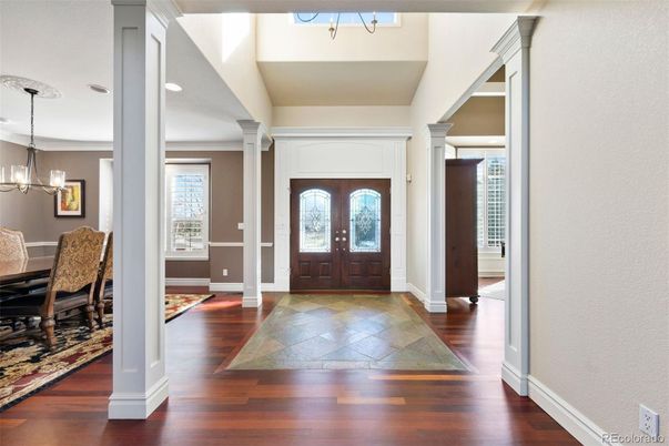 Chandelier, Dining room, Interior, Pendant Lights, Recessed Lighting, Wood Texture Flooring