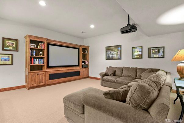 Interior, Living room, Projection Screen, Recessed Lighting, Theatre Room
