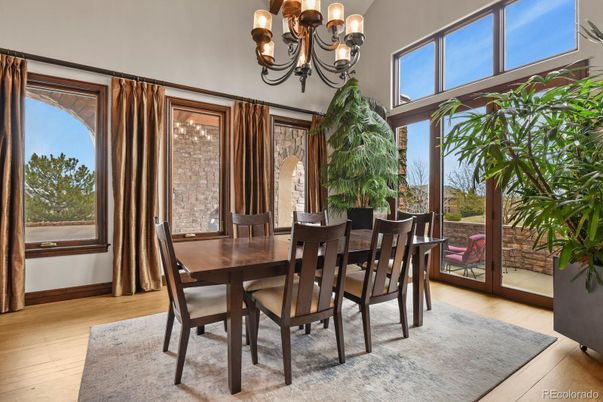 Chandelier, Dining room, Interior, Wood Texture Flooring