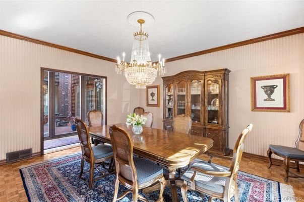 Chandelier, Dining room, Interior, Wood Texture Flooring