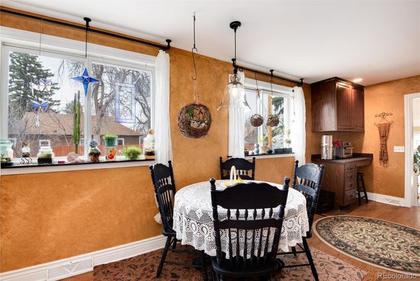 Dining room, Interior, Pendant Lights, Wood Texture Flooring